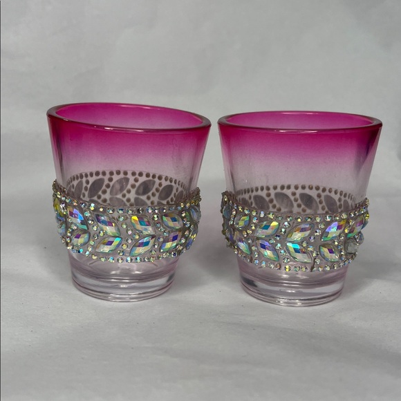 Hand Crafted Pink Rhinestone Embellished Shot Glasses - Picture 2 of 9